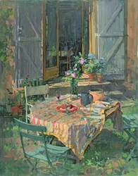 Innenhof und blaue Türen